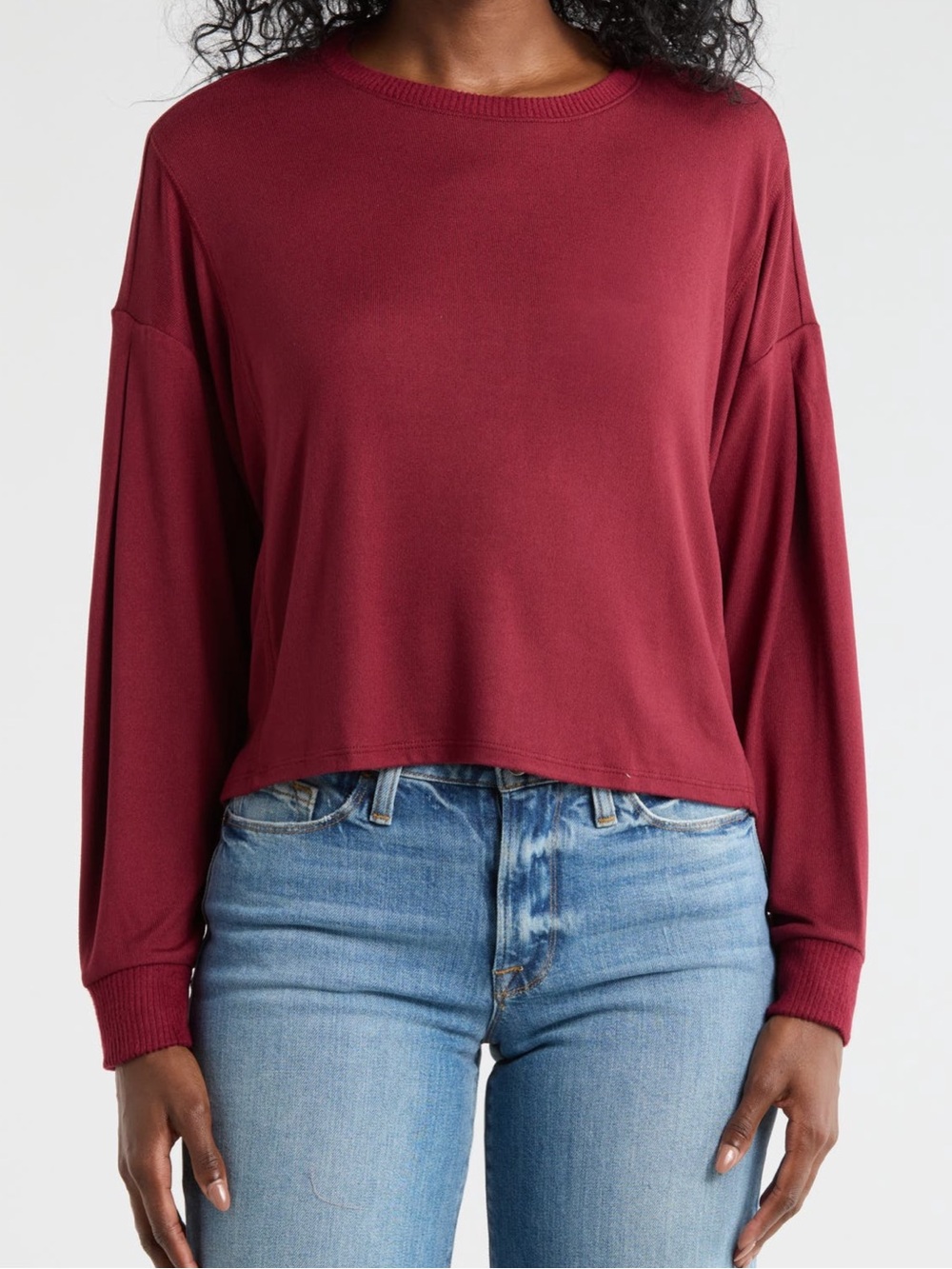 Lucky Brand Women’s M Burgundy Solid Knit Stretch Crew Neck Long Sleeve Top